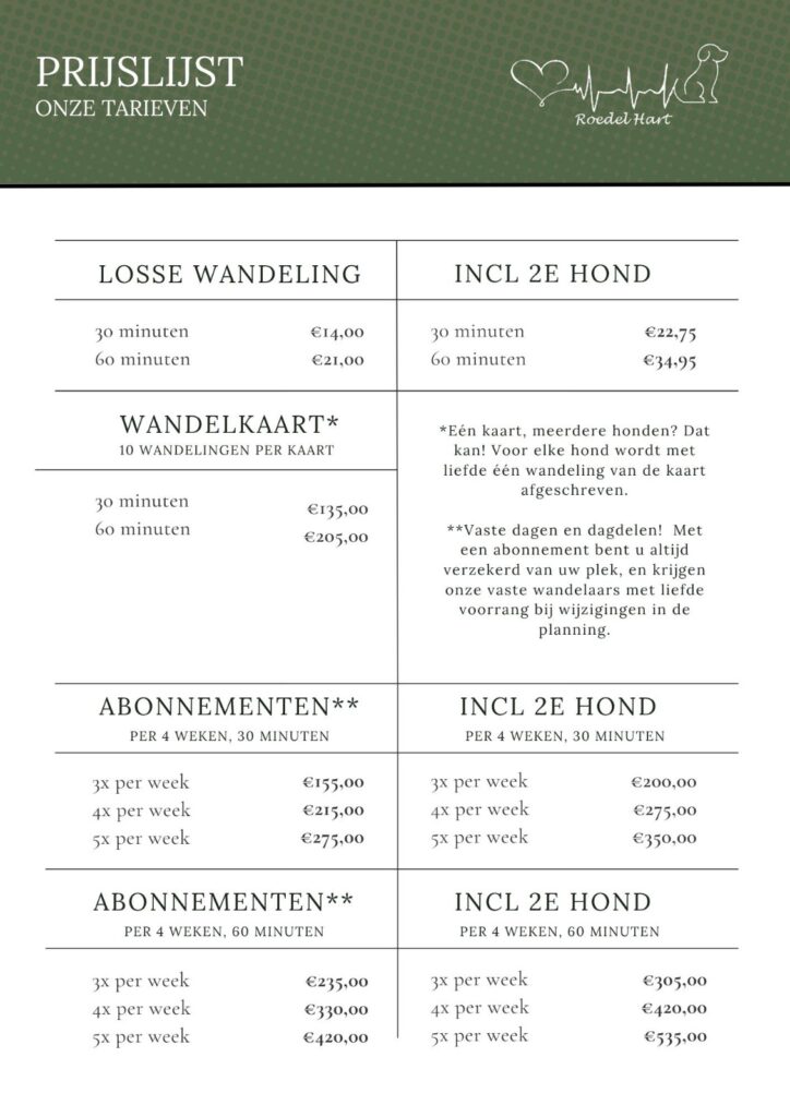 Roedelhart Prijslijst